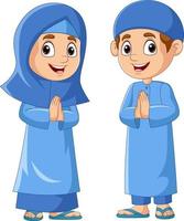 Happy Muslim girl and boy cartoon vector