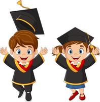 Cartoon happy children in graduation costumes vector