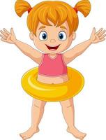 Cartoon little girl with inflatable ring vector