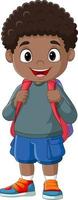 Cute cartoon african  boy with school backpack vector