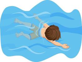 Cartoon little boy swimming in the pool vector