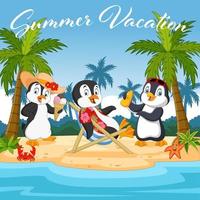 Cute penguins cartoon on the beach vector