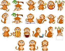Cartoon happy monkey collection with different actions vector
