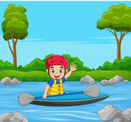 Cartoon little boy on a boat
