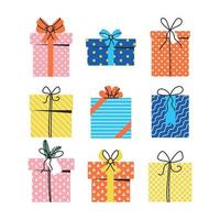 Set of gifts and presents on Christmas, birthday or Holidays. vector