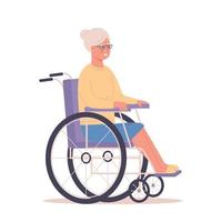 Smiling senior lady sitting in her Wheelchair. Old Disabled Pensioner Grandmother woman vector