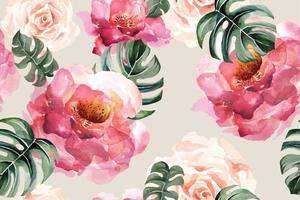 Seamless pattern rose and blooming flower with watercolor.Designed for fabric and wallpaper, vintage style.Hand drawn floral pattern.Botany background. vector