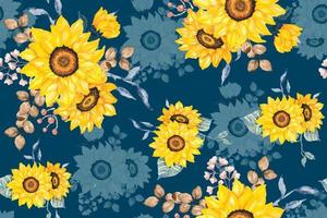 Seamless pattern of sunflower bouquets on green background.Watercolor  Illustration hand drawing.The design of the pattern of fabric destruction with natural patterns. vector