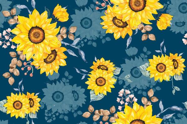 Seamless pattern of sunflower bouquets on green background.Watercolor  Illustration hand drawing.The design of the pattern of fabric destruction with natural patterns.