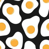 Fried eggs seamless pattern on black background. Flat design. vector