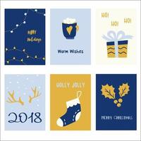 Collection of 6 holiday card templates. Christmas Posters set. Template for greeting, congratulations, invitations. Vector illustration.