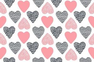 Seamless pattern with hand drawn Valentine hearts. Good for wallpaper, wrapping paper, invitation cards, textile print. Background for St. Valentine's Day. Vector illustration.