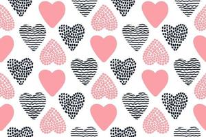 Seamless pattern with hand drawn Valentine hearts. Good for wallpaper, wrapping paper, invitation cards, textile print. Background for St. Valentine's Day. Vector illustration.