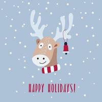 Christmas card with cute deer. Vector illustration is suitable for using a greeting card, poster and so on.