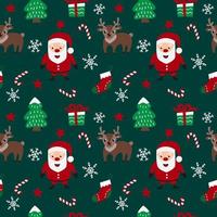 feliz navidad de patrones sin fisuras con santa claus, ciervos, copos de nieve, estrellas, árboles de navidad y dulces en vector. el patrón transparente se puede utilizar para fondos de pantalla, rellenos de patrones, fondos de páginas web. vector