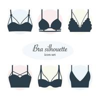 Different types of bras. Silhouette icons. vector