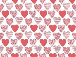 Hand Drawn Valentine Hearts Seamless Pattern, Isolated On White background. Good for wallpaper, wrapping paper, invitation cards. Vector illustration.