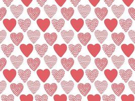 Hand Drawn Valentine Hearts Seamless Pattern, Isolated On White background. Good for wallpaper, wrapping paper, invitation cards. Vector illustration.