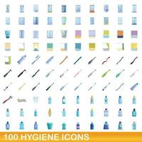 100 iconos de higiene, estilo de dibujos animados vector