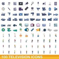 100 television icons set, cartoon style vector