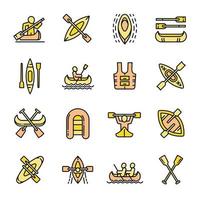 Canoeing icons set outline vector. Canoe paddle vector