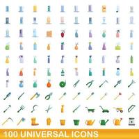 100 universal icons set, cartoon style vector