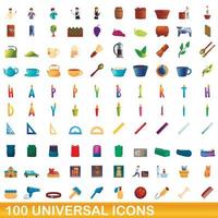 100 universal icons set, cartoon style vector