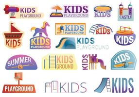 Kid playground outside logo set, cartoon style vector