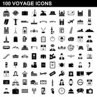 100 voyage icons set, simple style vector