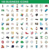 100 business icons set, cartoon style vector