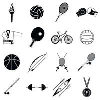 Summer sport black simple icons set vector