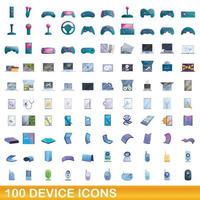 100 device icons set, cartoon style vector