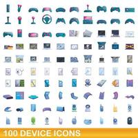 100 iconos de dispositivo, estilo de dibujos animados vector