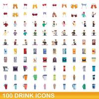 100 drink icons set, cartoon style vector