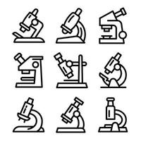 Microscope icons set, outline style vector