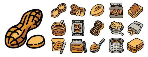 Peanut icons set, outline style vector