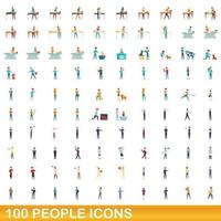 100 people icons set, cartoon style vector