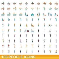 100 people icons set, cartoon style vector