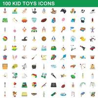 Juego de 100 juguetes para niños, estilo de dibujos animados vector