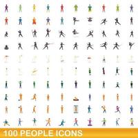 100 people icons set, cartoon style vector