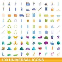 100 universal icons set, cartoon style vector