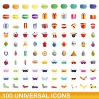 100 universal icons set, cartoon style vector