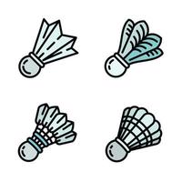 Shuttlecock icons set, outline style vector