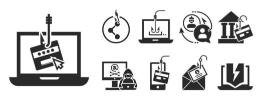 Phishing icon set, simple style vector