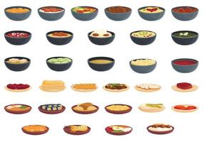 Korean cuisine icons set, cartoon style vector