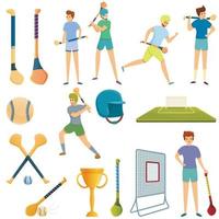 Hurling icons set, cartoon style vector