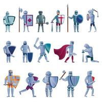 Knight icons set, cartoon style vector