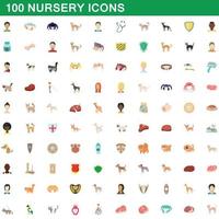 100 nursery icons set, cartoon style vector