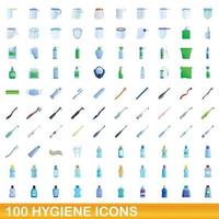 100 iconos de higiene, estilo de dibujos animados vector