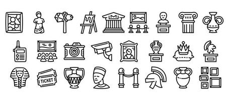 Museum icons set, outline style vector